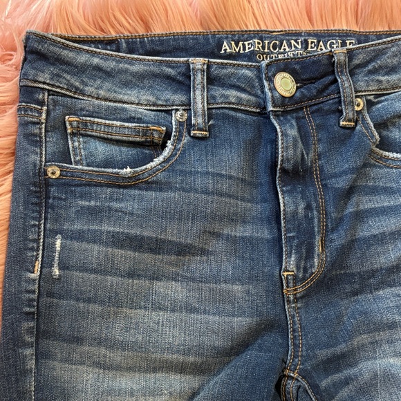 American Eagle Outfitters Hi-Rise Slim Flare Distressed Blue Jeans, Size 6 - Picture 6 of 14